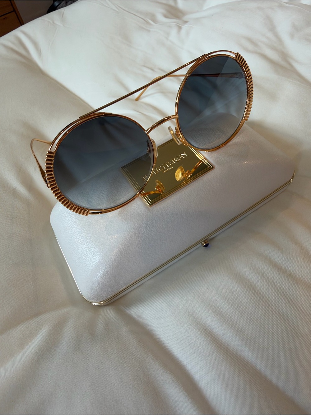 Boucheron Gold Frame Sunglasses with Blue Lenses